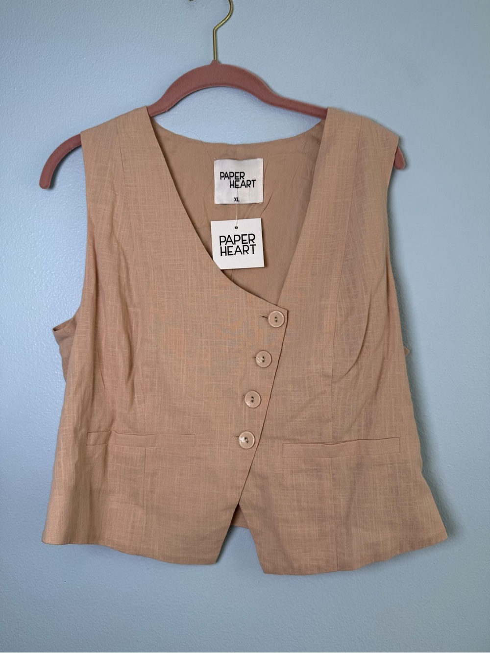 Paper Heart Women's Tan Button-Front Vest size runs small
